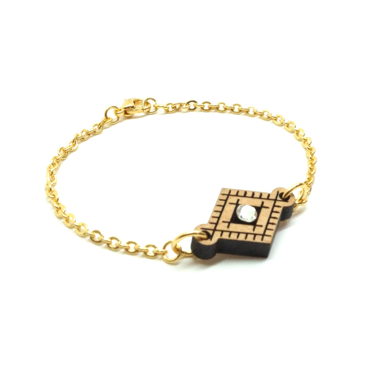 Bracelet chaine avec pendentif en bois berbère et strass