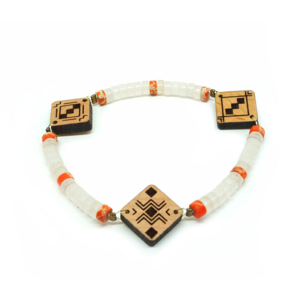 bracelet blanc et orange berbère en bois et en pierre naturelle