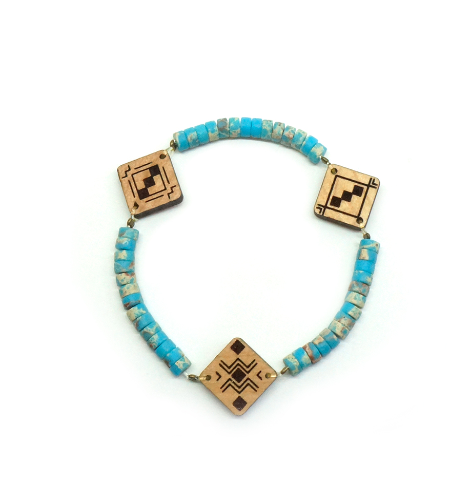 bracelet berbère pour femme avec pendentif en bois et en pierre naturelle